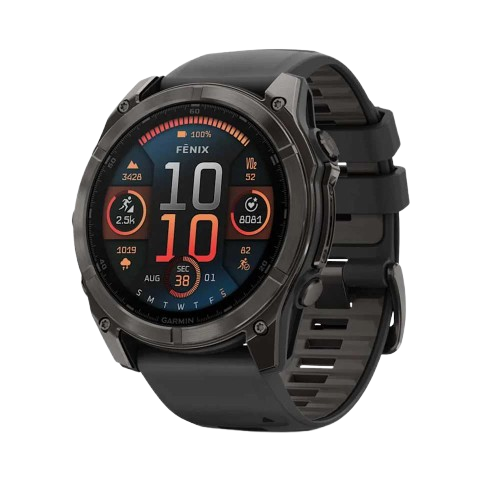 GARMIN FENIX 8 - 51 MM, AMOLED,  SAPPHIRE CARBON GRAY DLC TITANIUM  WITH BLACK/PEBBLE GRAY SILICONE